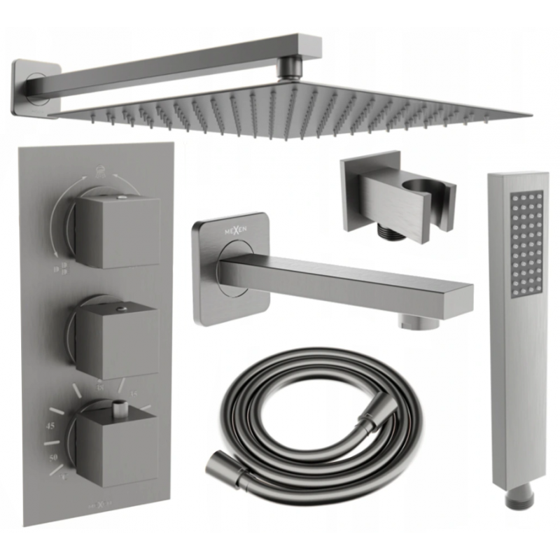 Mexen Cube DR02 podomietkový vaňovo-sprchový set s dažďovou hlavicou 25 cm, grafit - 77503DR0225-66