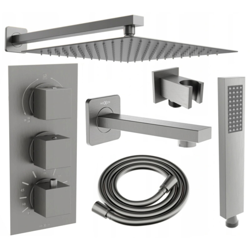Mexen Cube DR02 súprava vaňovo-sprchová podomietková s dažďovou sprchou 25 cm, gun gray brúsená - 77503DR0225-66