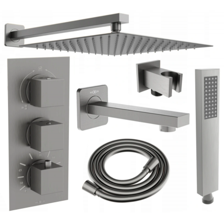 Mexen Cube DR02 podomietkový vaňovo-sprchový set s dažďovou hlavicou 25 cm, grafit - 77503DR0225-66