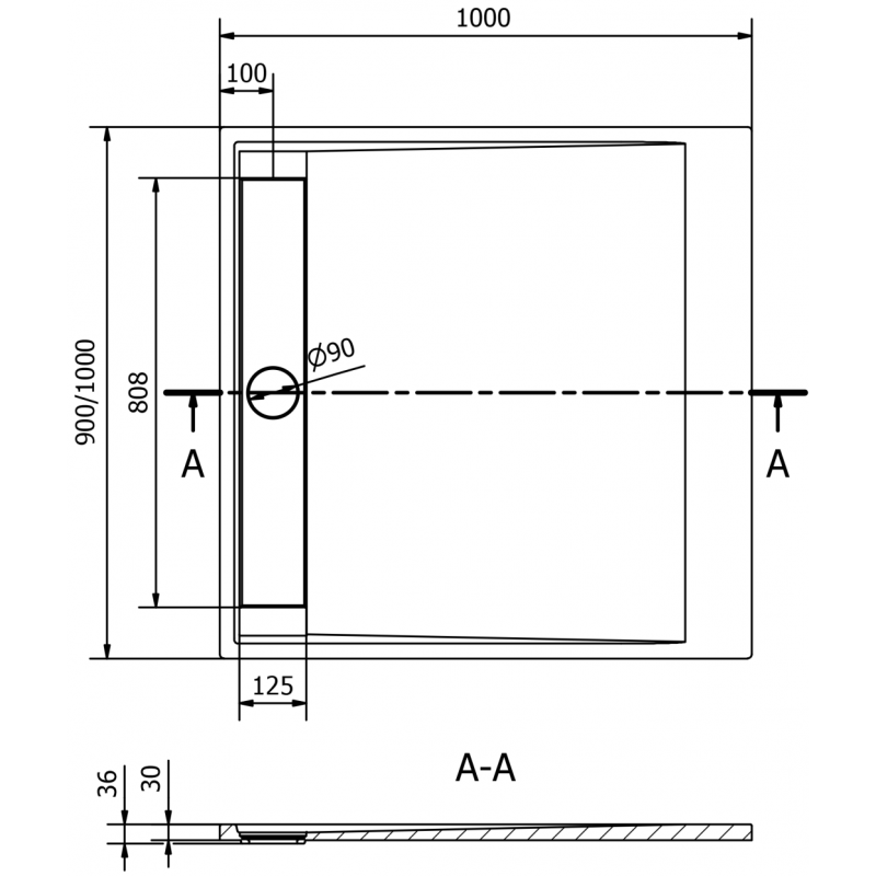 Mexen Amon štvorcová sprchová vanička SMC 100 x 100 cm, čierna - 4F701010