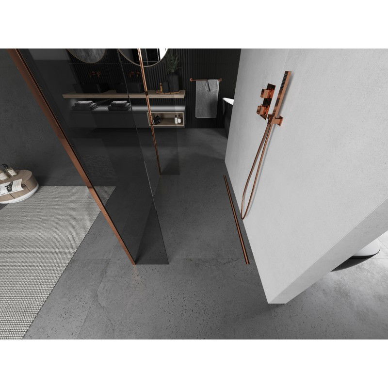 Mexen Kioto sprchová stena voľne stojaca 135 x 30 x 30 cm, priehľadná, ružové zlato - 800-135-030-222-60-00-030