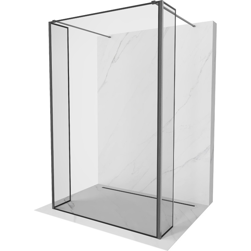 Mexen Kioto samostatne stojaca sprchová stena 120 x 30 x 30 cm, čierny rám, brúsená gun gray - 800-120-030-222-66-70-030