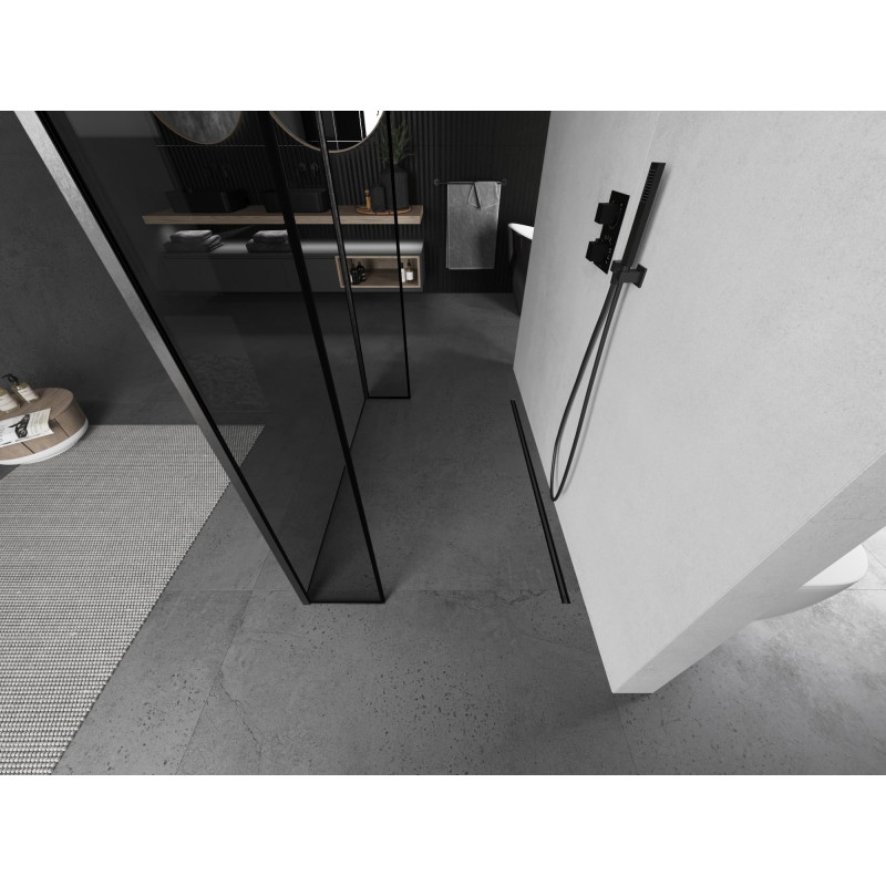 Mexen Kioto samostatne stojaca sprchová stena 120 x 30 x 30 cm, čierny rám, brúsená gun gray - 800-120-030-222-66-70-030