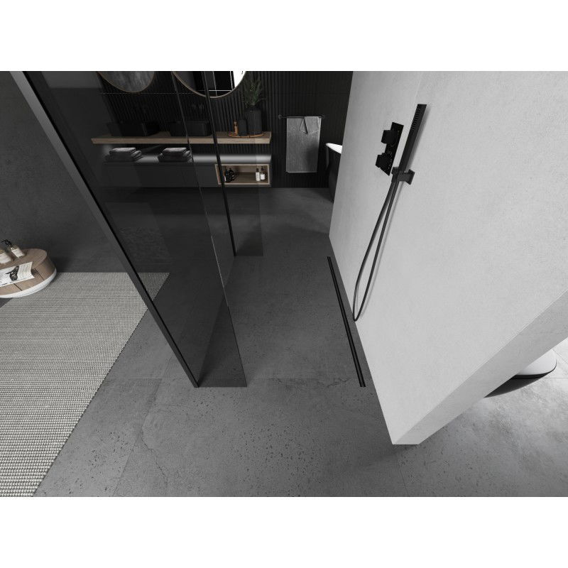 Mexen Kioto sprchová stena samostatne stojaca 125 x 30 x 30 cm, priehľadná, čierna - 800-125-030-222-70-00-030