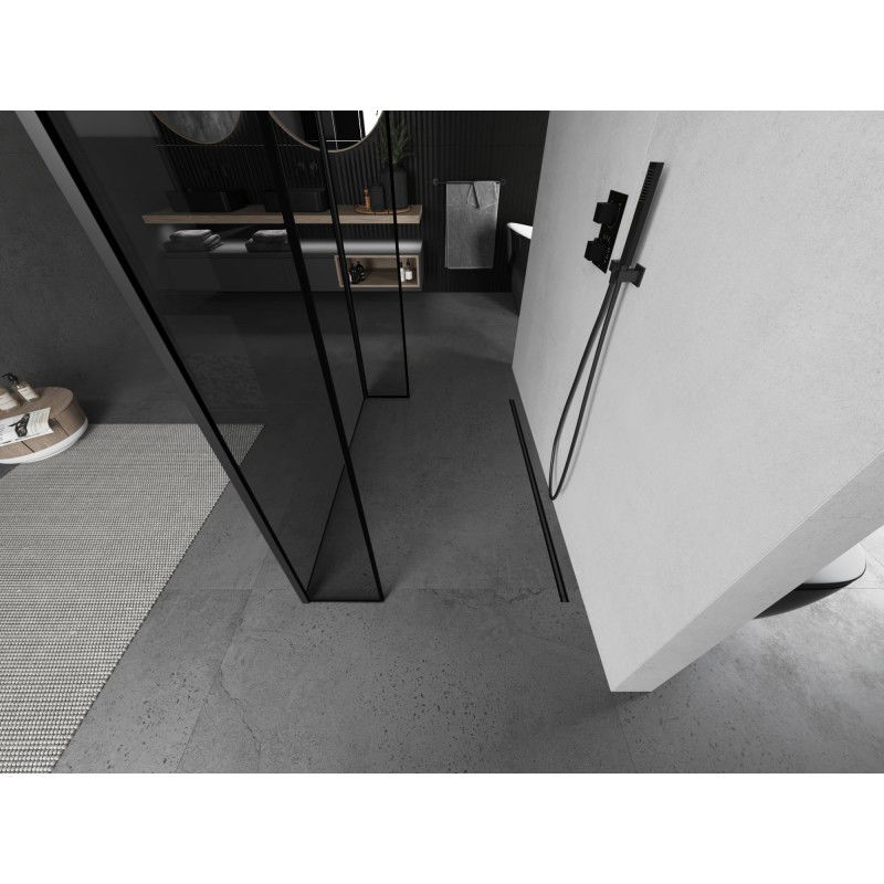 Mexen Kioto Voľne stojaca sprchová stena 150 x 30 x 30 cm, čierny rám, čierna - 800-150-030-222-70-70-030