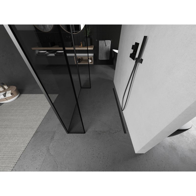 Mexen Kioto stena na sprchovanie voľne stojaca 140 x 30 x 30 cm, čierny rám, zbraňový kov - 800-140-030-222-95-70-030