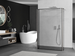 Mexen Kioto voľne stojaca sprchová zástena 110 x 30 x 30 cm, čierny vzor, brúsený nikl - 800-110-030-222-97-70-030