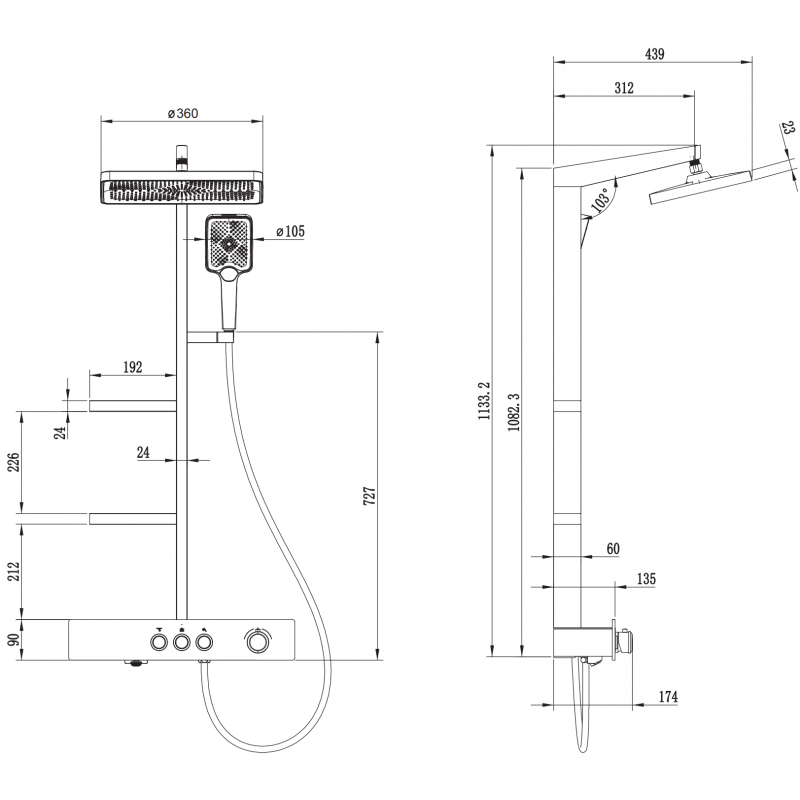 Mexen Saxx nástenná sprchová sada s dažďovou sprchou a batériou, biela - 78102-20