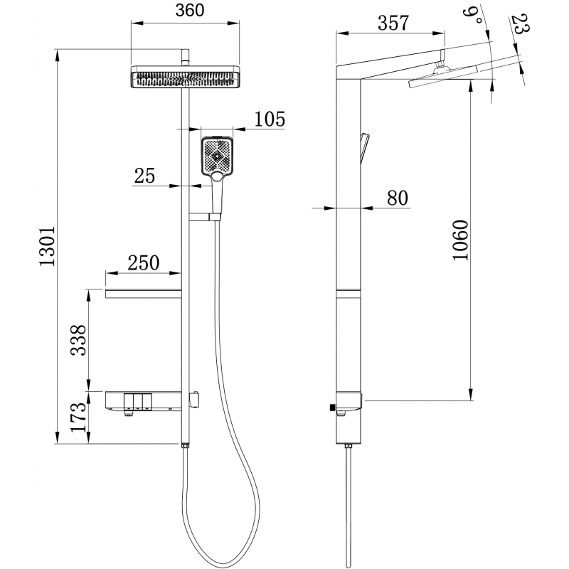 Mexen Roar nástenná sprchová súprava s dažďovou sprchou a batériou, biela - 78105-20