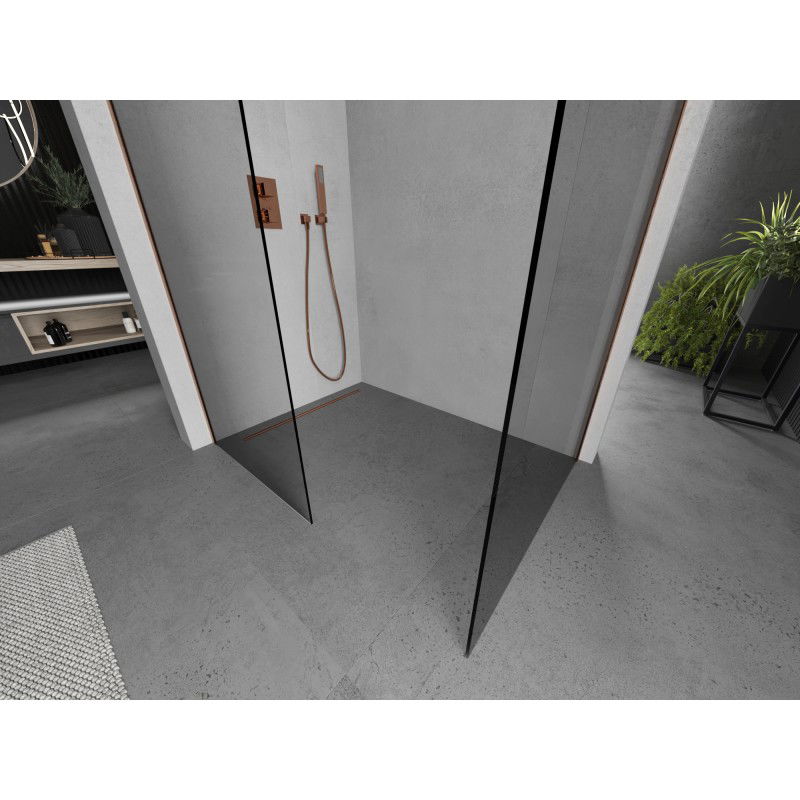 Mexen Kioto sprchová stena Walk-in 125 x 120 cm, priehľadná, brúsená meď - 800-125-202-65-00-120