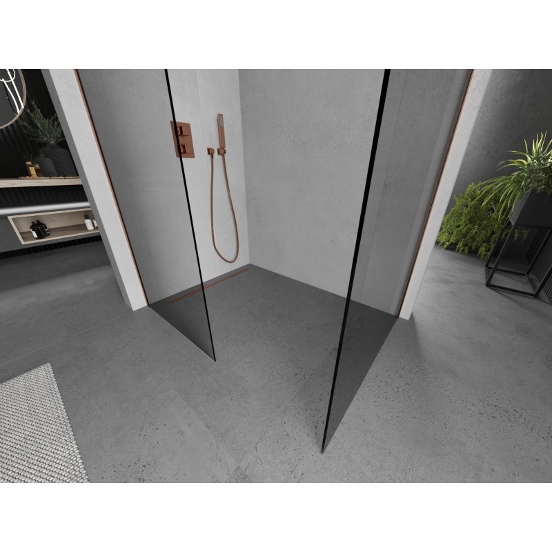 Mexen Kioto sprchová stena Walk-in 140 x 120 cm, číra, kartáčovaná meď - 800-140-202-65-00-120