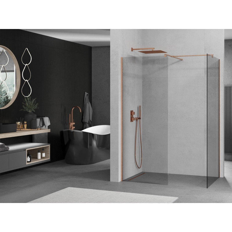 Mexen Kioto sprchová stena Walk-in 140 x 120 cm, číra, kartáčovaná meď - 800-140-202-65-00-120