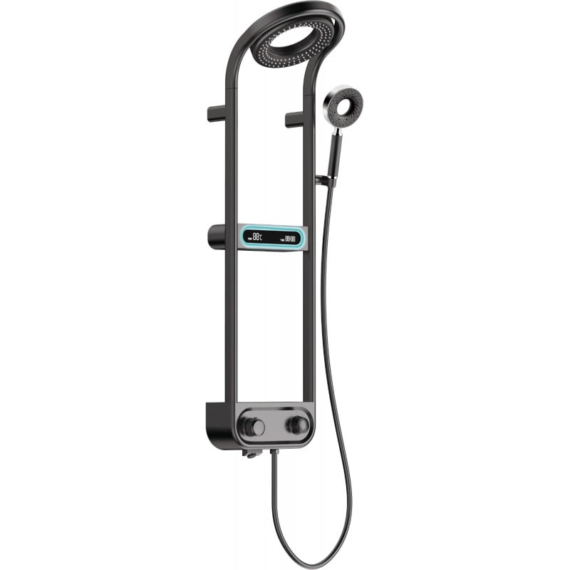 Mexen Peak nástenná sprchová súprava s dažďovou sprchou a batériou, LED displej, čierna - 78106-70