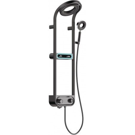 Mexen Peak nástenná sprchová súprava s dažďovou sprchou a batériou, LED displej, čierna - 78106-70