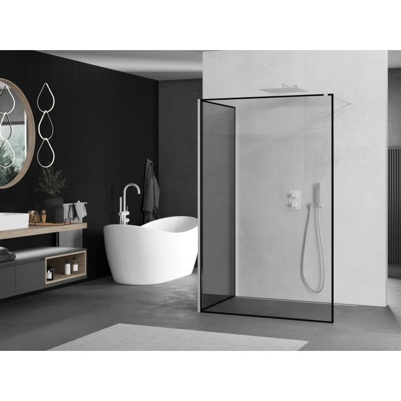 Mexen Kioto sprchová priečka Walk-in 120 x 80 cm, čierny rám, biela - 800-120-212-20-70-080