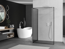 Mexen Kioto sprchová priečka Walk-in 120 x 80 cm, čierny rám, biela - 800-120-212-20-70-080