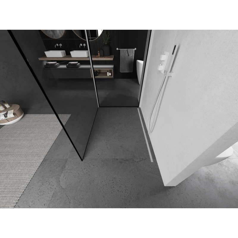 Mexen Kioto sprchová priečka Walk-in 120 x 80 cm, čierny rám, biela - 800-120-212-20-70-080