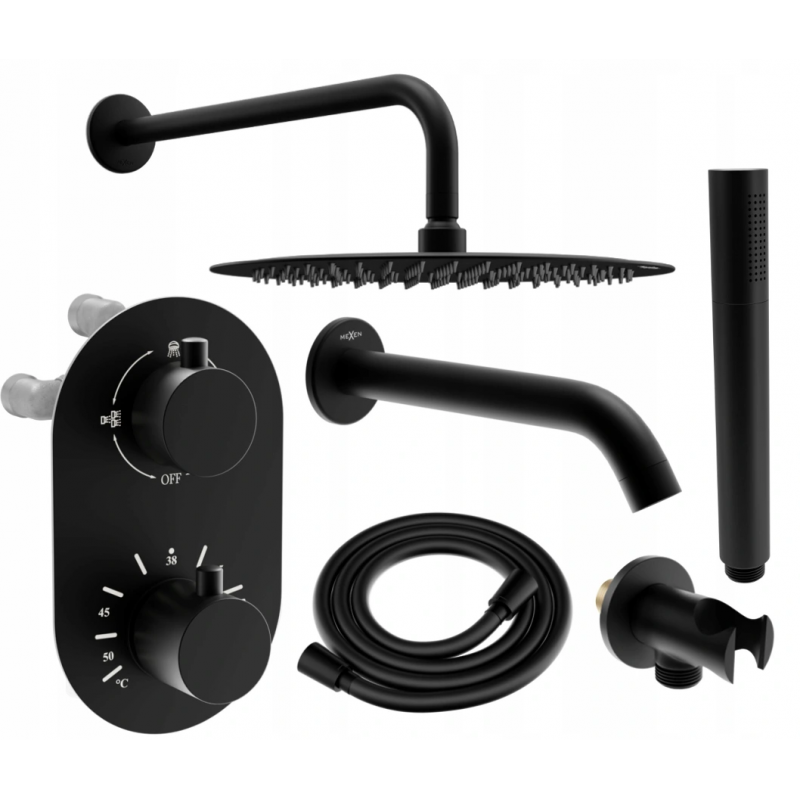 Mexen Kai DR70 zapustený vaňový a sprchový set s dažďovou sprchou 30 cm, čierny - 77602DR70301-70