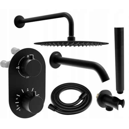 Mexen Kai DR70 zapustený vaňový a sprchový set s dažďovou sprchou 30 cm, čierny - 77602DR70301-70