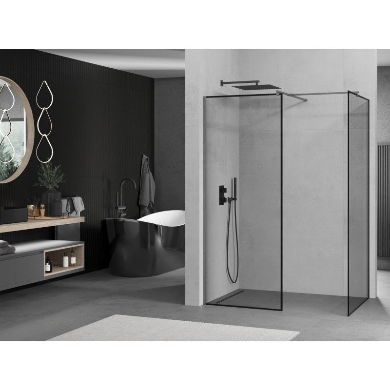 Mexen Kioto sprchová zástena Walk-in 160 x 110 cm, čierny rám, brúsená gun gray - 800-160-202-66-70-110