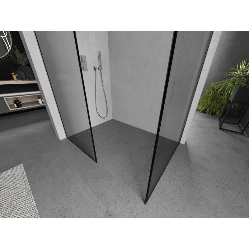Mexen Kioto sprchová stena Walk-in 130 x 70 cm, čierny rám, brúsený nikel - 800-130-202-97-70-070