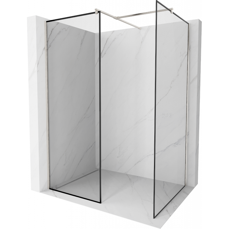 Mexen Kioto sprchová stena Walk-in 130 x 90 cm, čierny vzor, niklovanie brúsené - 800-130-202-97-70-090