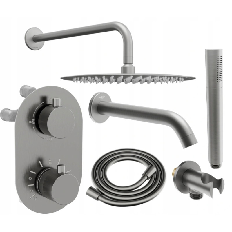 Mexen Kai DR70 podomietkový vaňovo-sprchový set s dažďovou hlavicou 25 cm, brúsená šedá pistole - 77602DR70251-66