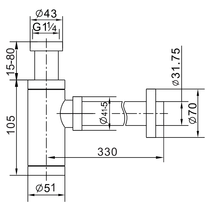 Mexen polsifón umývadlový okrúhly s keramickou zátkou klik-klak, s prepadom, biely - 7992050-25