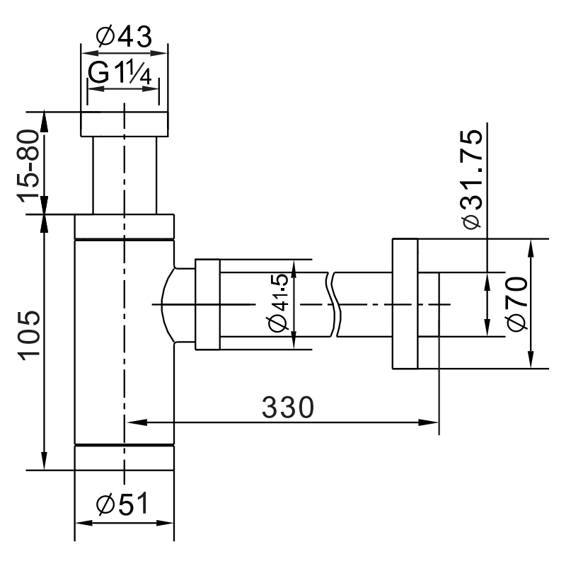 Mexen polsifón umývadlový okrúhly s keramickou zátkou klik-klak, s prepadom, čierny antický - 7992050-79