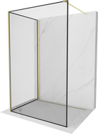 Mexen Kioto Sprchová stena Walk-in 90 x 80 cm, čierny rám, zlatá kartáčovaná - 800-090-212-55-70-080