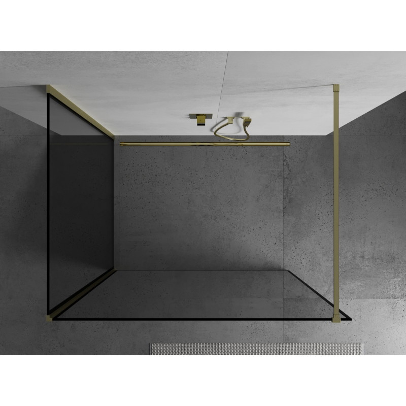 Mexen Kioto Sprchová stena Walk-in 90 x 80 cm, čierny rám, zlatá kartáčovaná - 800-090-212-55-70-080