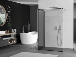 Mexen Kioto sprchový panel Walk-in 100 x 90 cm, čierny vzor, brúsený nikel - 800-100-212-97-70-090