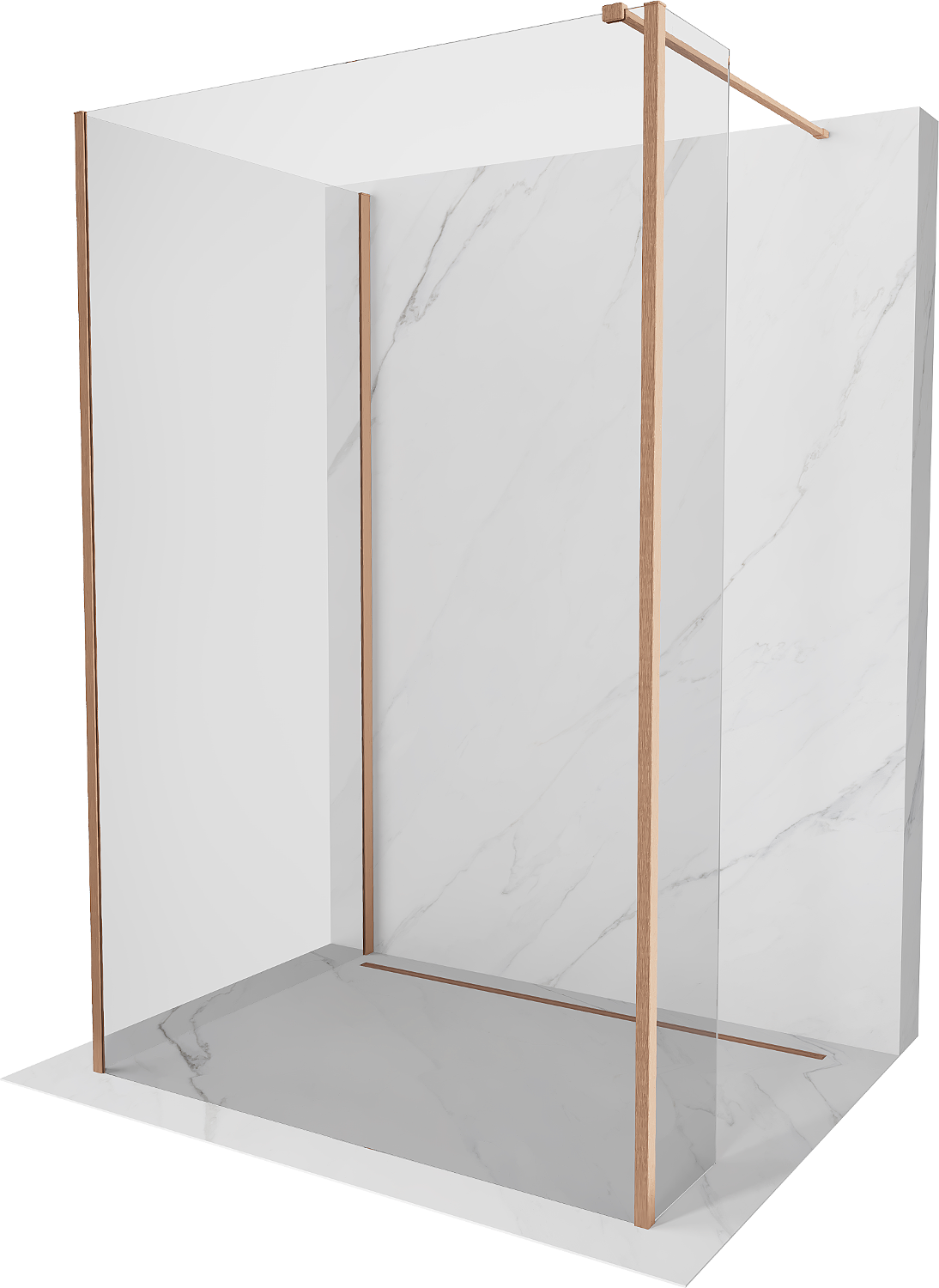 Mexen Kioto sprchová zástena Walk-in 90 x 80 x 30 cm, transparentná, brúsená mosadz - 800-090-080-221-65-00-030