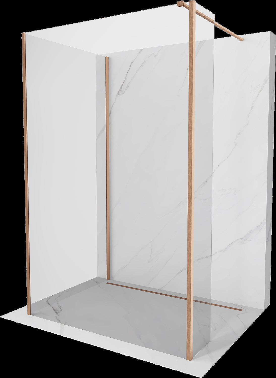 Mexen Kioto sprchová stěna Walk-in 135 x 80 x 30 cm, transparentní, leštěná měď - 800-135-080-221-65-00-030