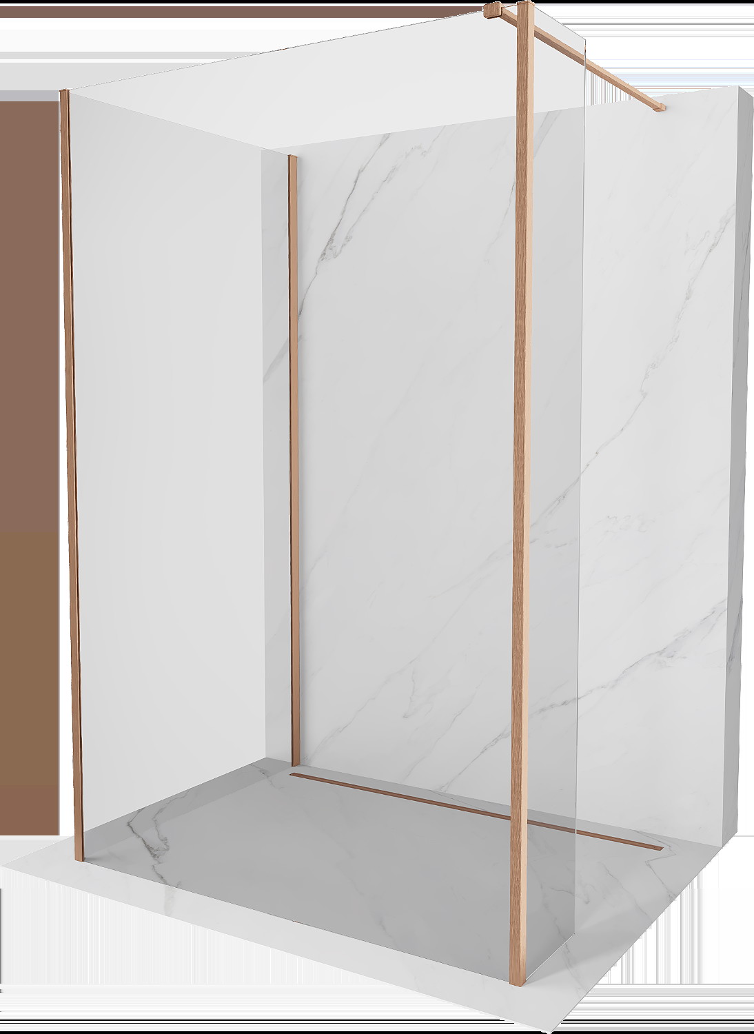 Mexen Kioto sprchová stena Walk-in 120 x 95 x 40 cm, transparentná, brúsená meď - 800-120-095-221-65-00-040