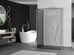 Mexen Kioto sprchová stena Walk-in 90 x 70 x 40 cm, čierny rám, biela - 800-090-070-221-20-70-040