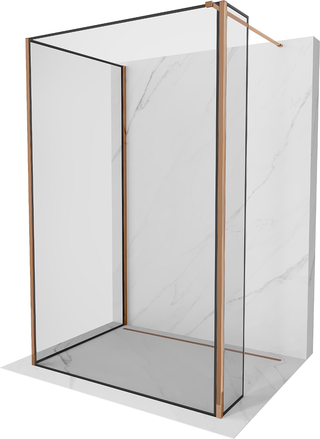 Mexen Kioto sprchová stěna Walk-in 130 x 80 x 30 cm, černý vzor, růžové zlato - 800-130-080-221-60-70-030