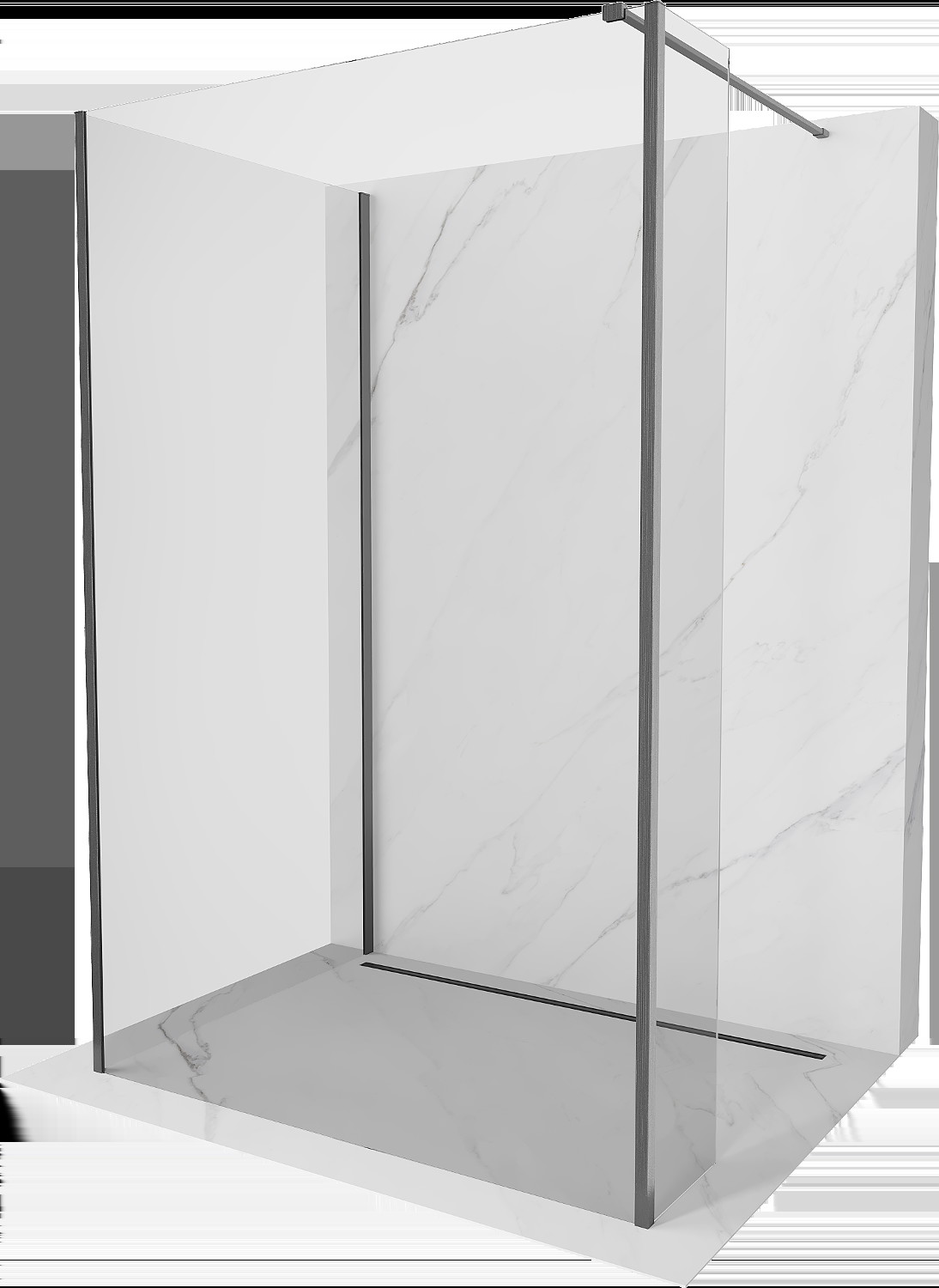 Mexen Kioto sprchová zástěna Walk-in 125 x 80 x 40 cm, transparentní, gun gray broušený - 800-125-080-221-66-00-040