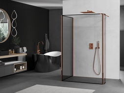 Mexen Kioto sprchová stena Walk-in 100 x 100 x 40 cm, čierny vzor, ružové zlato - 800-100-100-221-60-70-040