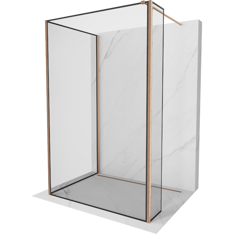 Mexen Kioto sprchová stěna Walk-in 90 x 80 x 30 cm, černý vzor, broušená měď - 800-090-080-221-65-70-030