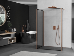 Mexen Kioto sprchová stena Walk-in 140 x 100 x 40 cm, čierny vzor, kartáčovaná meď - 800-140-100-221-65-70-040