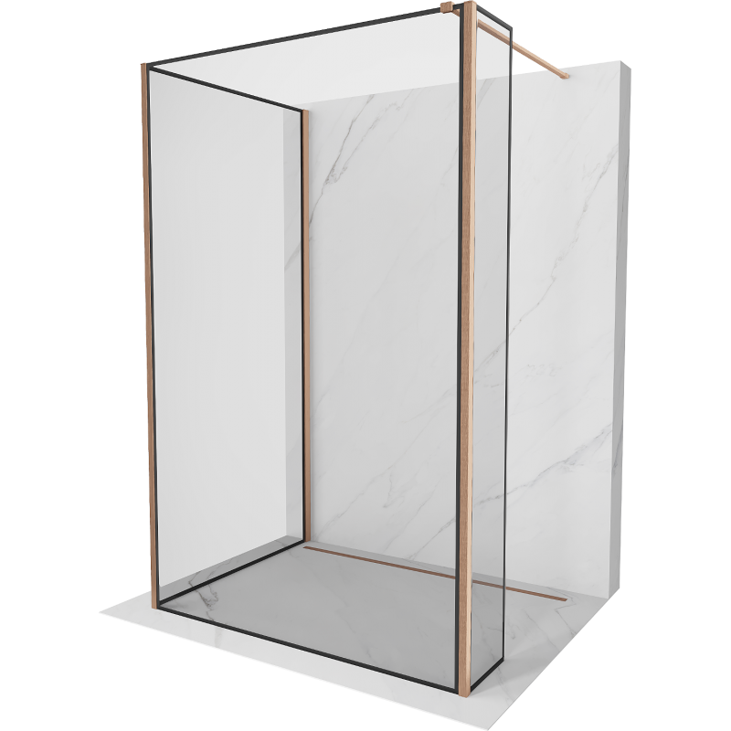 Mexen Kioto sprchová stena Walk-in 120 x 100 x 40 cm, čierny rám, brúsená meď - 800-120-100-221-65-70-040