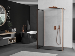 Mexen Kioto sprchová stena Walk-in 130 x 100 x 40 cm, čierny vzor, medený brúsený - 800-130-100-221-65-70-040