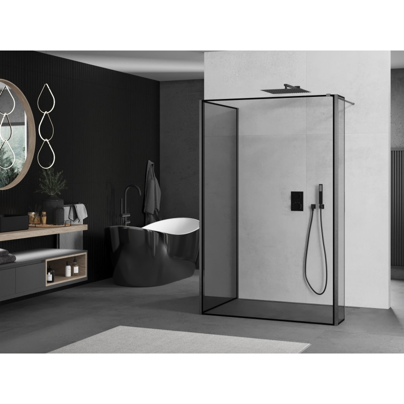 Mexen Kioto sprchová stena Walk-in 140 x 100 x 40 cm, čierny rám, gun gray kartáčovaný - 800-140-100-221-66-70-040