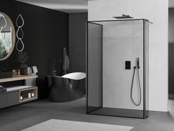 Mexen Kioto sprchová stena Walk-in 140 x 100 x 40 cm, čierny rám, gun gray kartáčovaný - 800-140-100-221-66-70-040