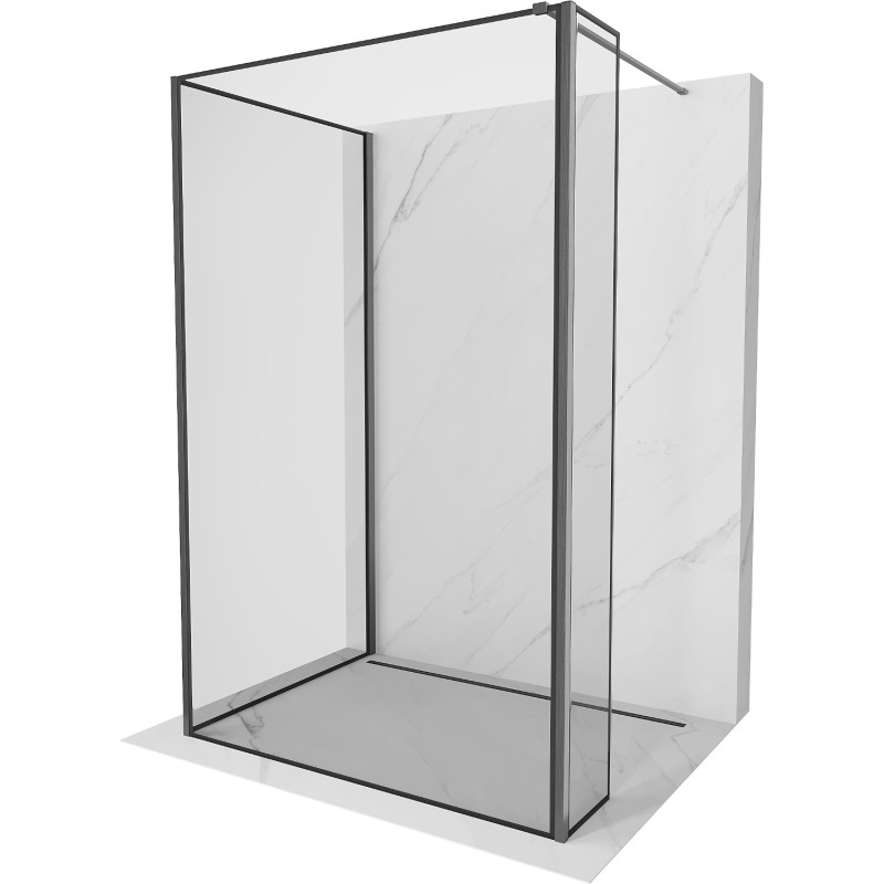 Mexen Kioto sprchová stena Walk-in 140 x 100 x 40 cm, čierny rám, gun gray kartáčovaný - 800-140-100-221-66-70-040
