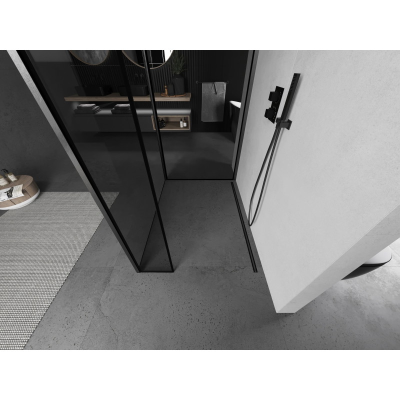Mexen Kioto sprchová stena Walk-in 140 x 100 x 40 cm, čierny rám, gun gray kartáčovaný - 800-140-100-221-66-70-040