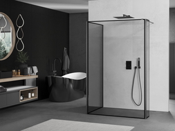 Mexen Kioto sprchová stena Walk-in 120 x 110 x 40 cm, čierny vzor, gun gray brúsený - 800-120-110-221-66-70-040