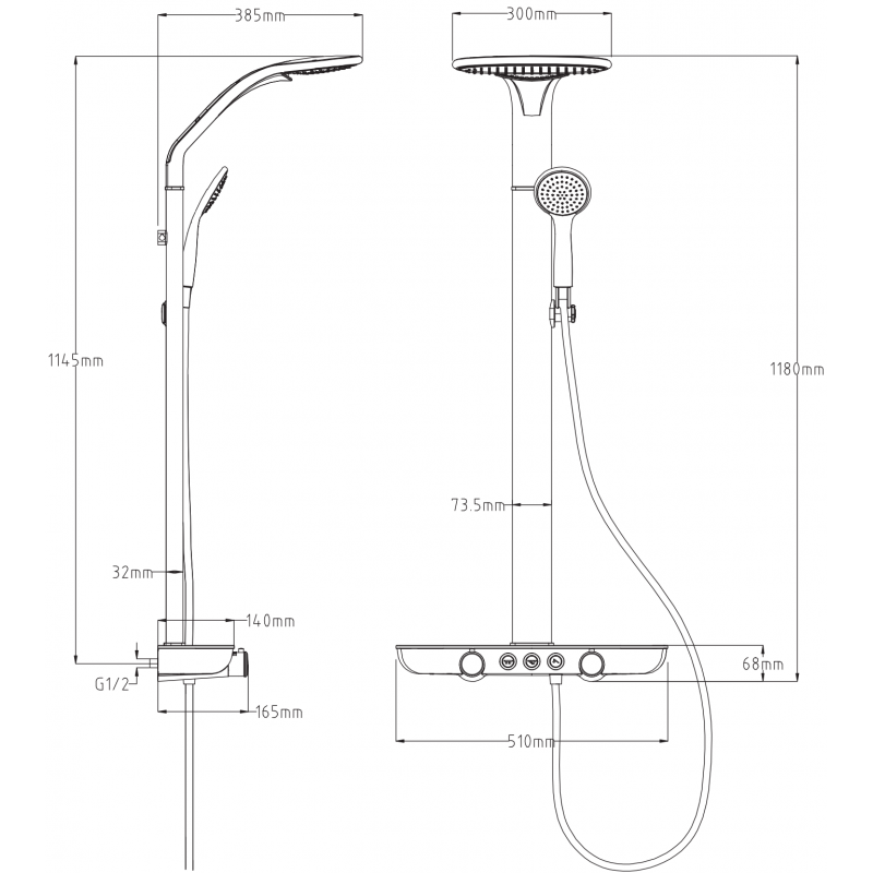Mexen Bolt nástenná sprchová sada s dažďovou hlavicou a batériou, čierna/chróm - 78108-71