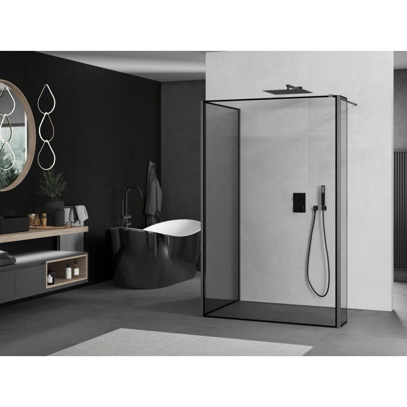 Mexen Kioto sprchová stena Walk-in 100 x 80 x 30 cm, čierny rám, gun metal - 800-100-080-221-95-70-030